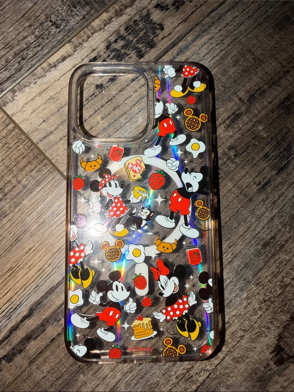 Disney Clear Mickey & Minnie Pattern Phone Case with Red and Yellow Accents